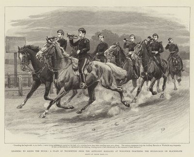 Leren om de Hoorn te Blazen, een Klas van Trompetters van de Artilleriekazerne in Woolwich die de Hoornsignalen oefenen op Blackheath door Frank Dadd